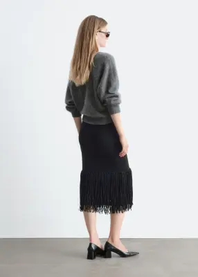 Jupe midi à franges - Noir — photo 4