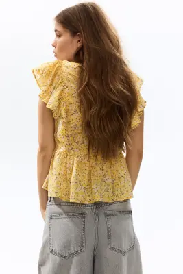 Top volanté en coton - Jaune/fleuri — photo 3