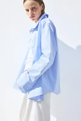 Chemise en popeline de coton - Bleu/rayé — photo 2