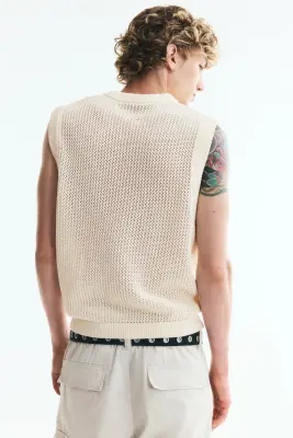 Pull sans manches Regular Fit en maille ajourée - Beige clair — photo 2