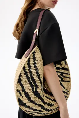 Sac porté épaule en paille - Beige/imprimé zèbre — photo 3