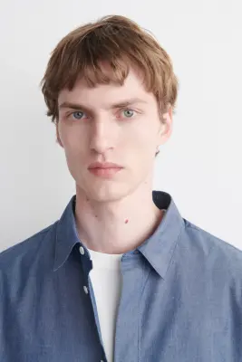 CHEMISE À MANCHES LONGUES EN CHAMBRAY - BLEU — photo 3