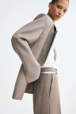 Pantalon en laine mélangée avec ouvertures - Gris ancien chiné — photo 2