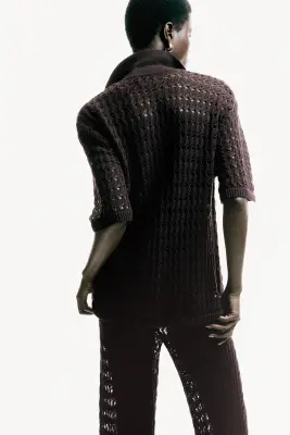 Gilet en coton façon crochet - Marron foncé — photo 3