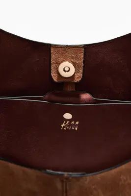 Sac porté épaule en cuir velours - Marron — photo 2
