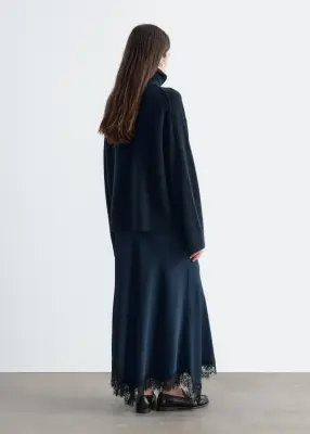 Pull à col roulé en laine et coton - Bleu foncé — photo 5
