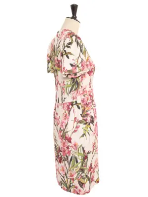Robe cintrée manches courtes imprimée fleuri blanc, rose, et vert Prix boutique 1900€ Taille 38 — photo 4