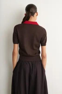 POLO SUPERPOSÉ EN LAINE MÉRINOS - MARRON / ROUGE — photo 3