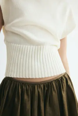Top épaules nues en maille - Crème — photo 2