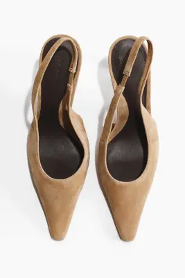 Escarpins en cuir velours avec bride arrière - Beige — photo 1
