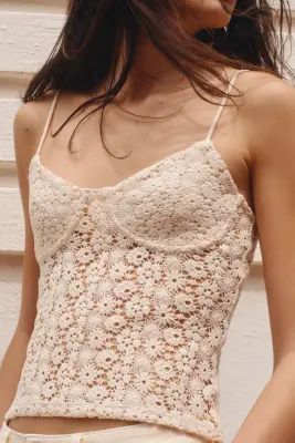 Top façon crochet avec bretelles fines - Beige clair — photo 3