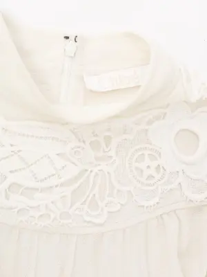 Blouse col montant en crêpe et dentelle blanc crème Prix boutique 1400€ Taille 36 — photo 5