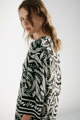 Robe tunique en viscose - Noir/motif — photo 2