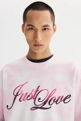 T-shirt à impression thermoréactive Oversized Fit - Rose/Just Love — photo 1