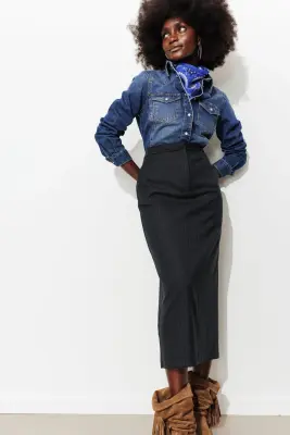 Jupe midi crayon rayée Femme — photo 5