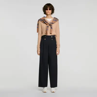 Pantalon large à boutons en laine