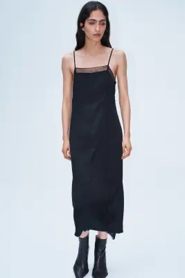 Robe à effet superposé en satin - Noir — photo 1