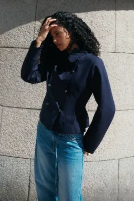 Veste en twill à fermeture croisée - Bleu marine — photo 2