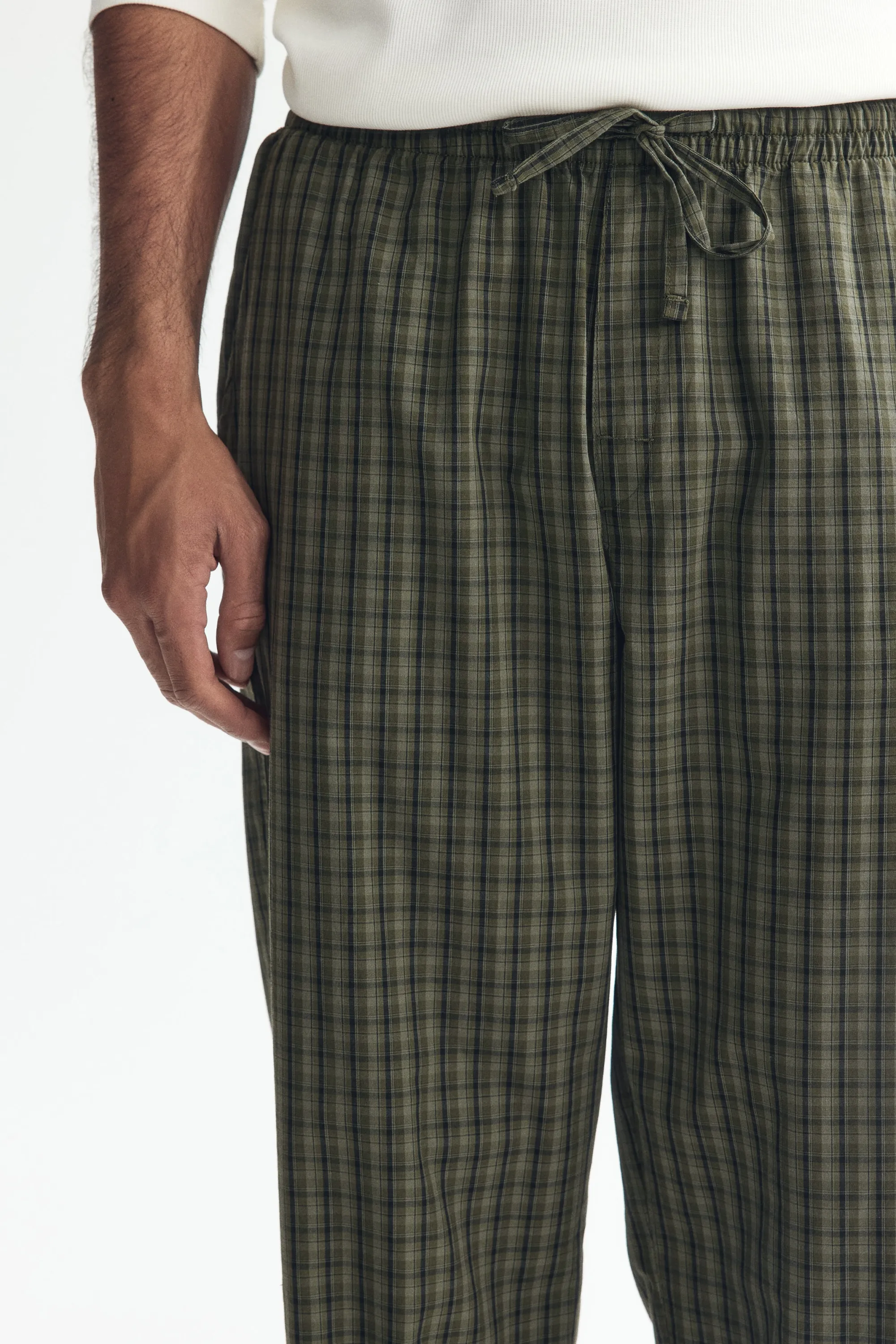 Pantalon Relaxed Fit en popeline - Vert kaki/carreaux