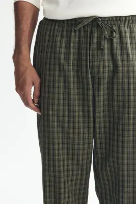 Pantalon Relaxed Fit en popeline - Vert kaki/carreaux — photo 1