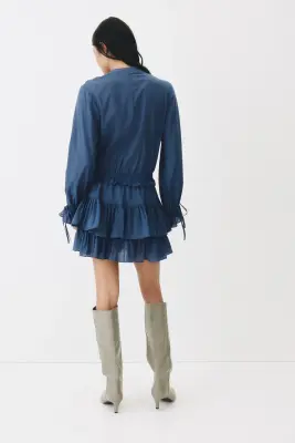 Robe volantée en coton - Bleu foncé — photo 2