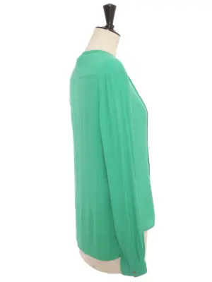 Blouse manches longues col rond en crêpe vert prairie Prix boutique 310€ Taille 38 — photo 5