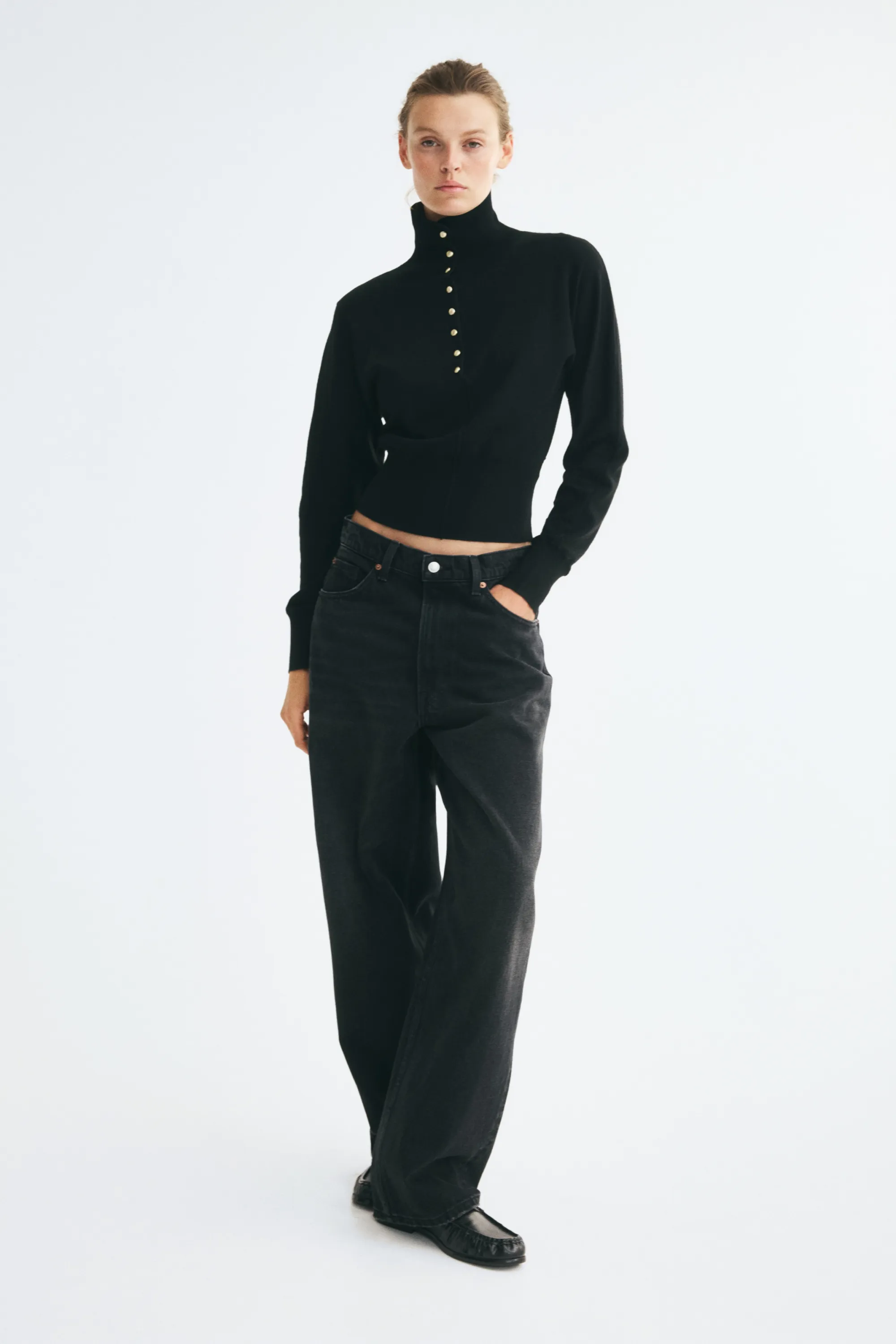Pull en maille fine avec col cheminée - Noir