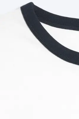 T-shirt en coton avec bordures contrastées et manches courtes - Blanc - Liseré Bleu — photo 4