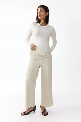 MAMA Wide High Waist Ankle Jeans - Crème — photo 2