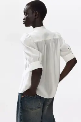 Blouse à manches bouffantes - Crème — photo 3