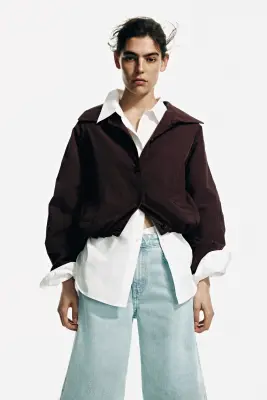 Veste oversize avec base à effet boule - Marron foncé — photo 1