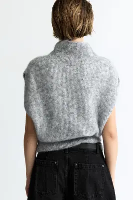 Pull sans manches avec col cheminée - Gris clair chiné — photo 4