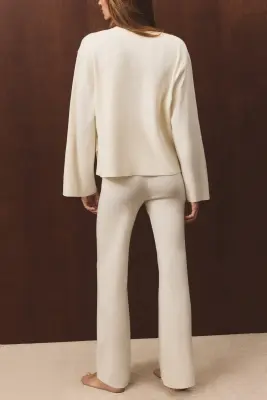 Pantalon en maille fine - Crème — photo 3