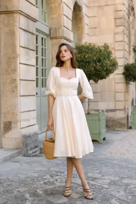 Bardetta Linen Dress - Cream — photo 4