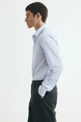 Chemise Slim Fit repassage facile - Bleu clair/rayé — photo 4
