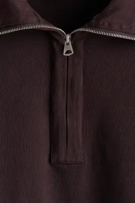 Sweat Relaxed Fit avec col zippé - Marron foncé — photo 5