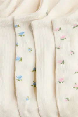 Socquettes, lot de 7 paires - Crème/fleuri — photo 2