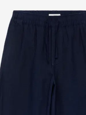 Pantalon en lin et coton - Bleu foncé — photo 2