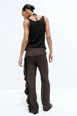 Pantalon froissé à volant - Marron foncé — photo 2