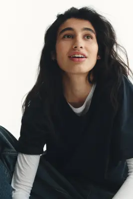 Loose-fit cotton T-shirt - Noir délavé — photo 2