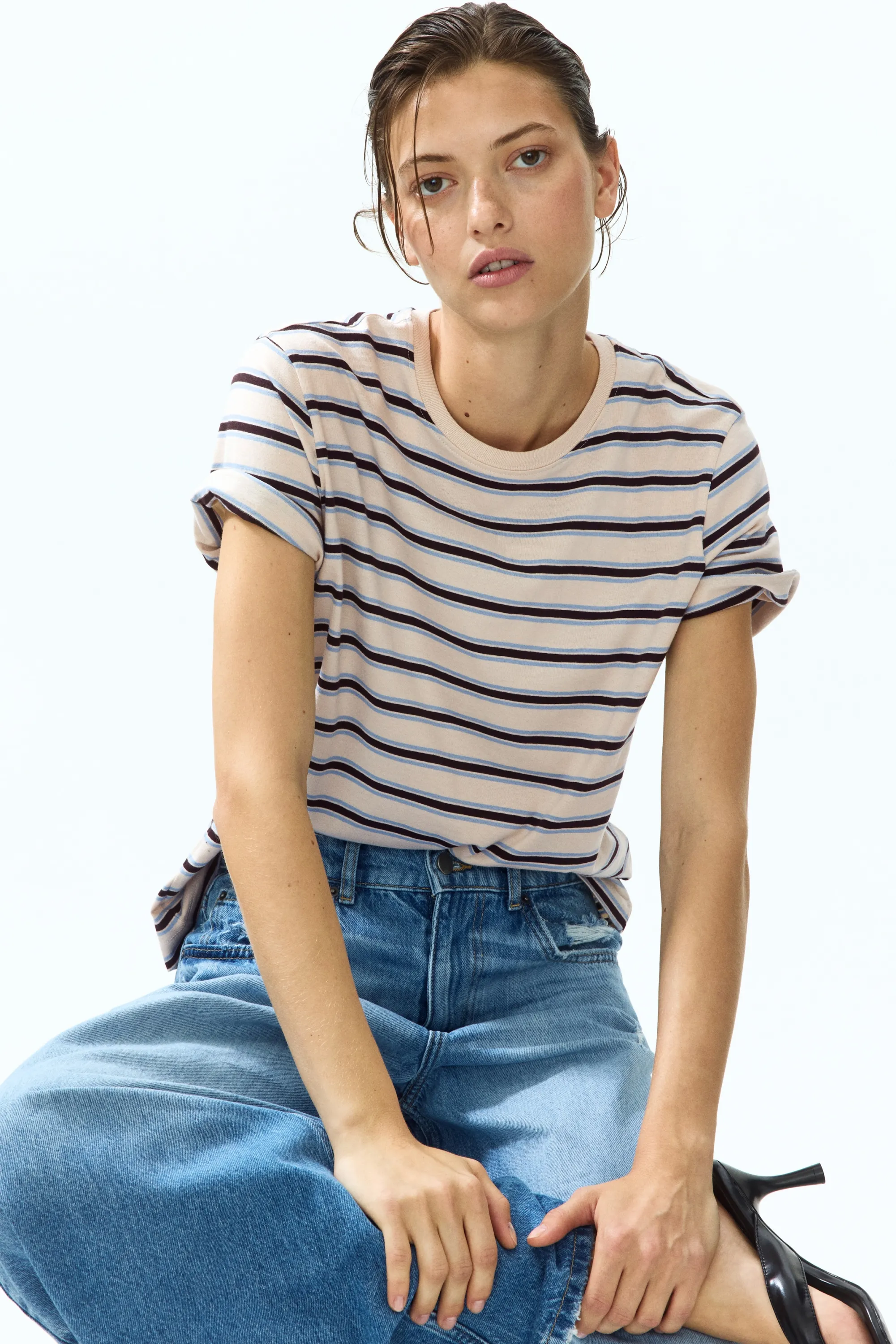 T-shirt imprimé - Beige clair/rayé