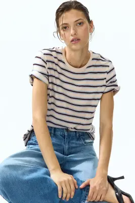 T-shirt imprimé - Beige clair/rayé — photo 1