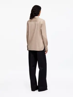 Chemise slim en coton extensible - Beige — photo 2