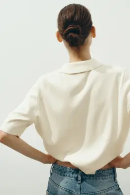 Gilet avec col - Crème — photo 3