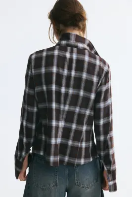 Chemise ajustée en flanelle - Marron foncé/carreaux — photo 2
