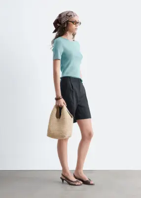 T-shirt ajusté en maille - Bleu acier — photo 4