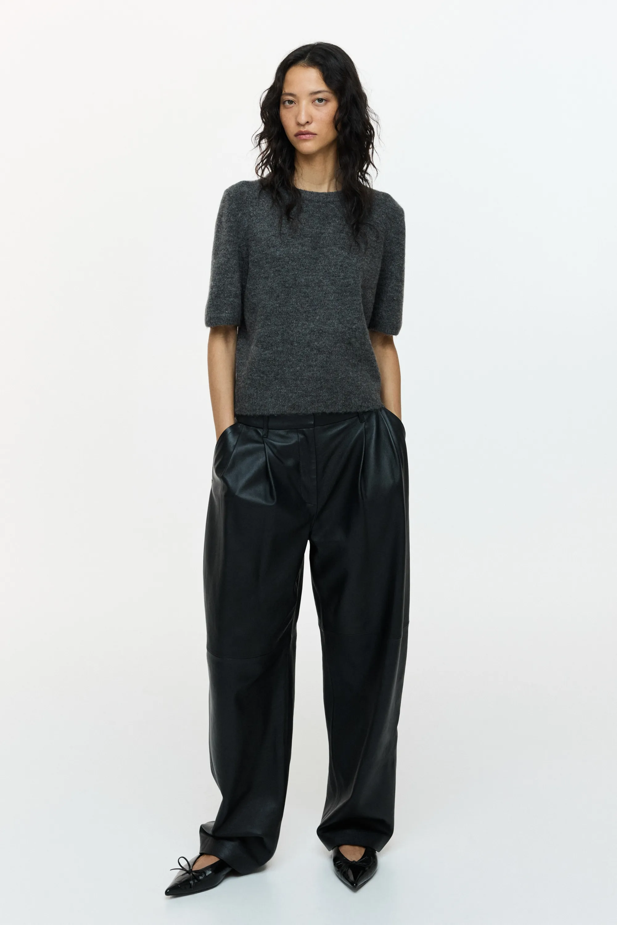 T-shirt en maille - Gris foncé chiné