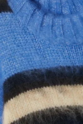 Pull en maille duveteuse coupe décontractée - Bleu rayé — photo 3
