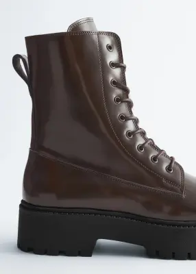 Bottes en cuir à lacets - Marron Clair — photo 2