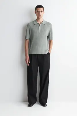 POLO EN MAILLE TORSADÉE DE COTON ET LIN - GRIS — photo 1